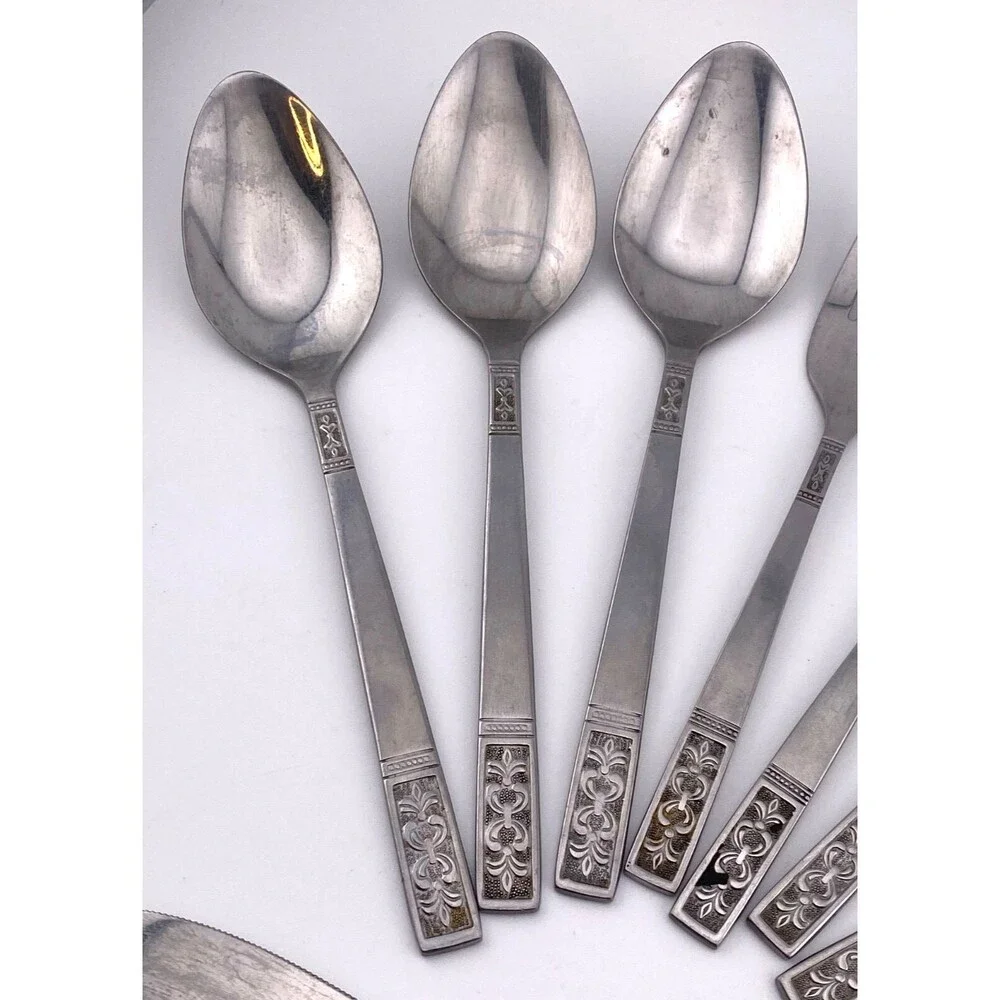 Customcraft Stainless Steel Flatware Silverware 13pc Lot Fleur de Lis Vintage